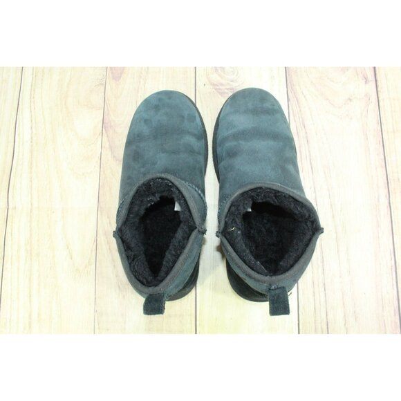 LL Bean Black Suede Slip-on Wicked Good Shearling Lined Slipper Ankle Boots 7 M - Picture 7 of 9